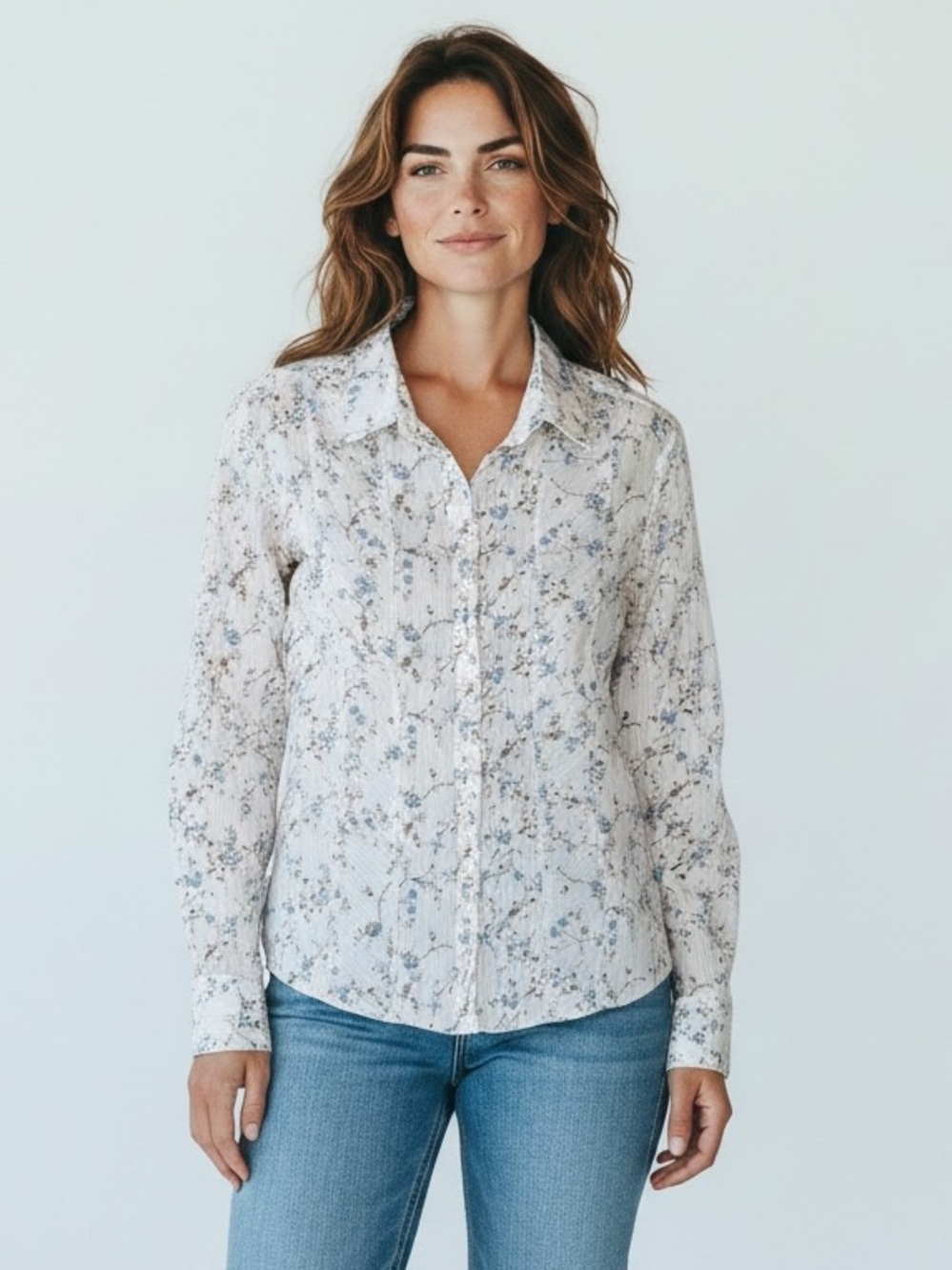 Y2K Floral button up Pintuck blouse Med/lg